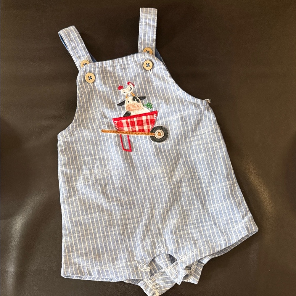 Mud Pie Blue Striped Kids Overalls - 3/6M